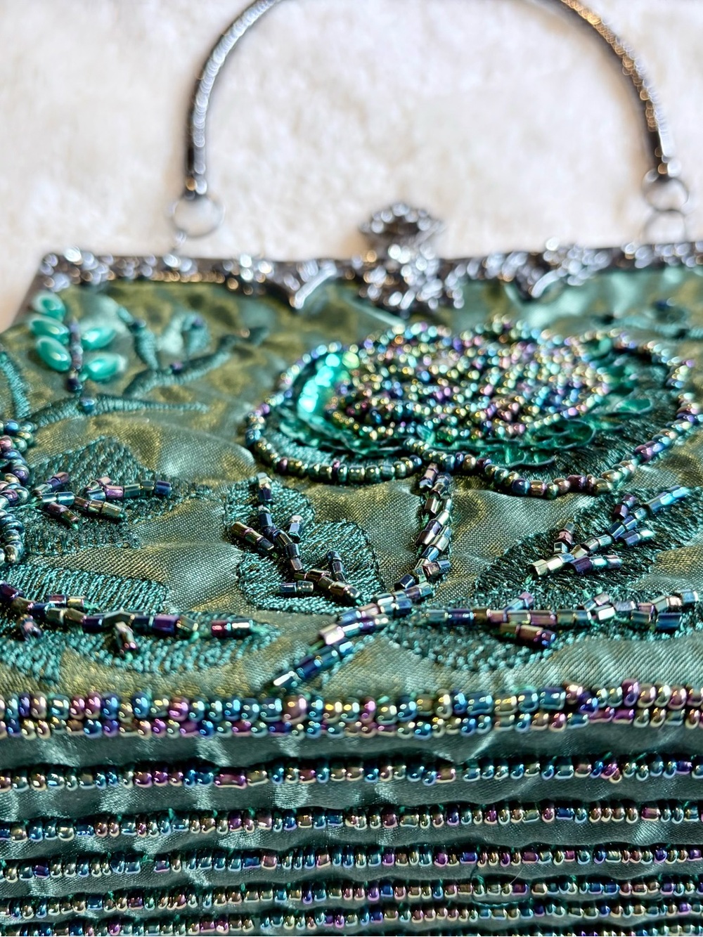 Handbag - Embellished Green Beaded for Evening or for Fun - also a shoulder bag! - Picture 9 of 16